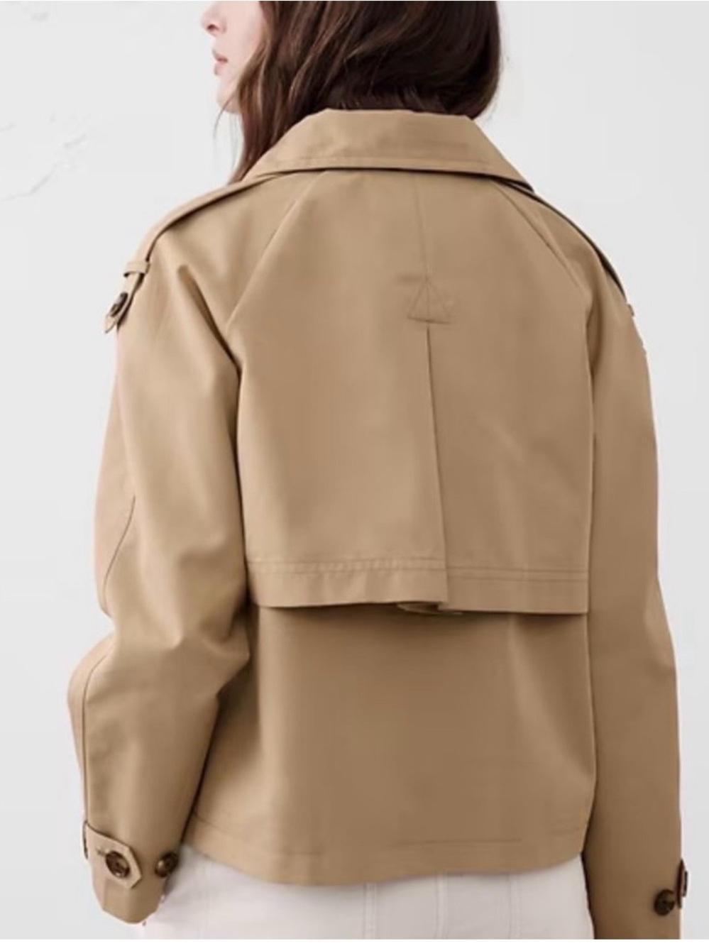 Banana Republic Cropped Tan Double-Breasted Trench Coat - Picture 6 of 11